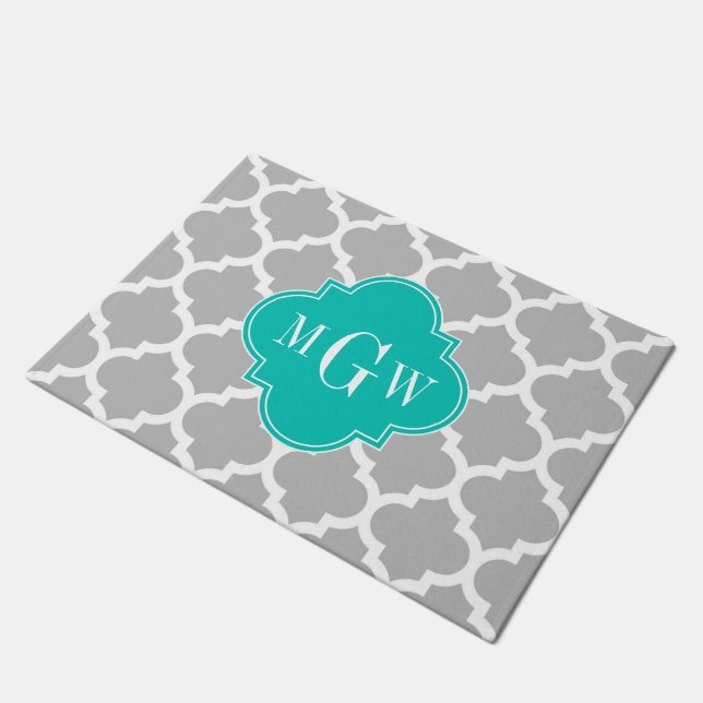 Paillasson Gray White Moroccan #5 Teal 3 Monogram initial (Incliné)