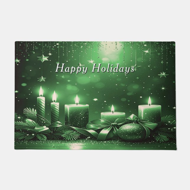 Paillasson Green Candles Christmas Holiday Doormat (Devant)