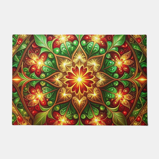 Paillasson Green Red Decorative Holiday Doormat (Devant)