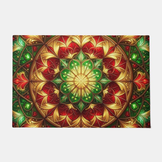 Paillasson Green Red Decorative Holiday Doormat (Devant)