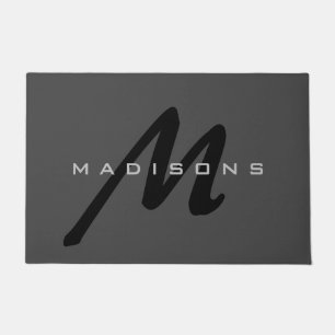 Paillasson Grey Black Bold Monogramme Moderne Nom de famille