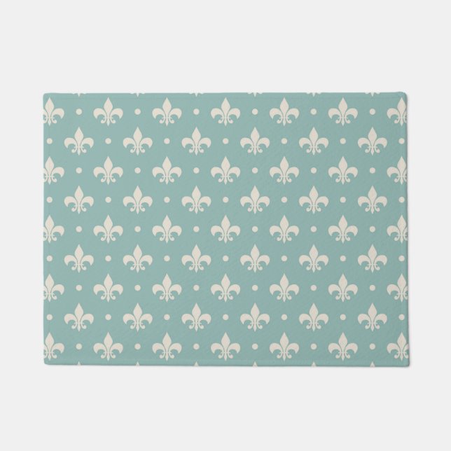 Paillasson Grey Fleur De Lis pattern on turquoise background (Devant)