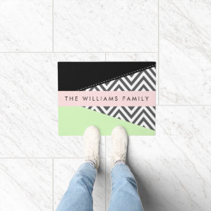 Paillasson Grey Zigzag, Grey Chevron, Mint, Votre Nom