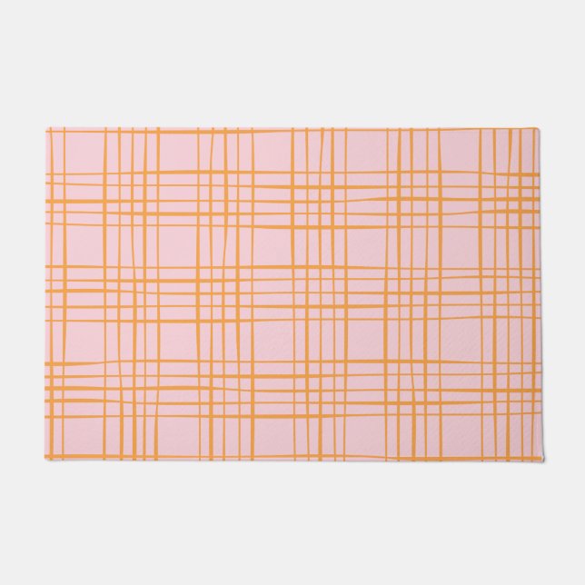 Paillasson Grille mignonne Lignes Motif Pastel rose et orange (Devant)