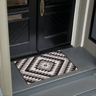 Paillasson Gris blanc de diamant de motif de noir aztèque de
