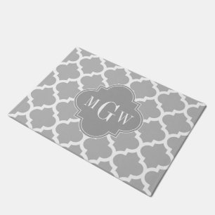 Paillasson Gris Blanc Marocain #5 Gris foncé 3 Monogramme ini