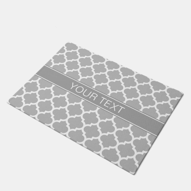 Paillasson Gris Blanc Marocain #5 Gris Foncé Monogramme Nom (Incliné)
