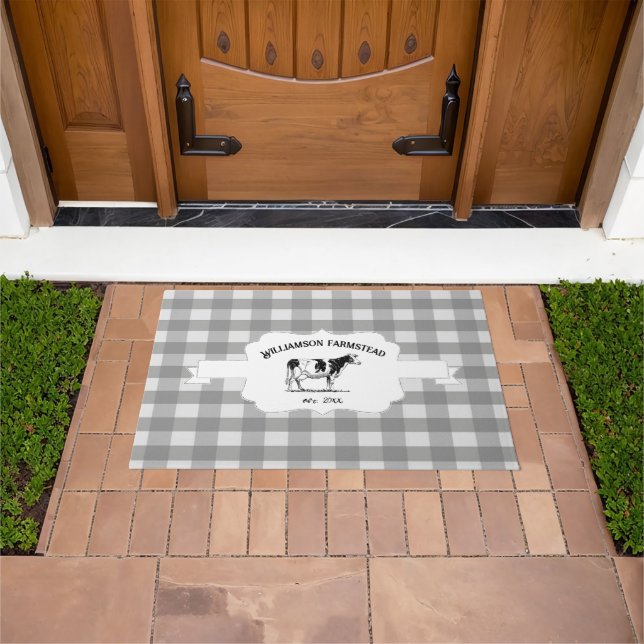 Paillasson Gris Buffalo Plaid Farm Vache Door (De plein air)