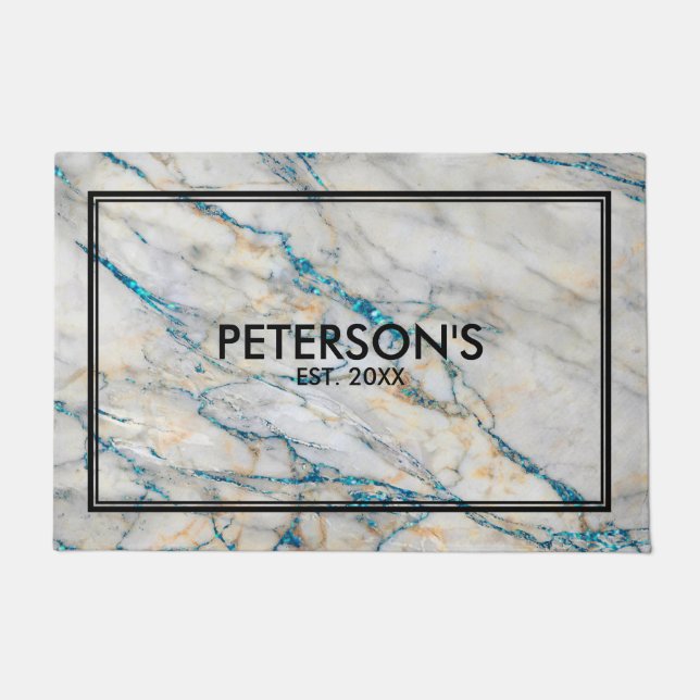 Paillasson Gris Faux Marbre Bleu Épercés (Devant)