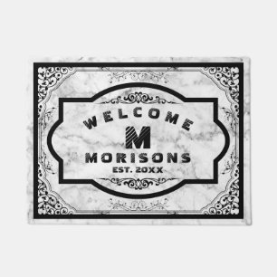 Paillasson Gris Faux Marbre Noir Vintage Fils Cadre