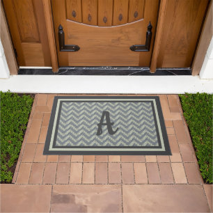 Paillasson Gris Sage Chevron Personnalisé Conception Monogram