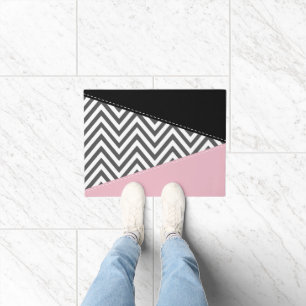 Paillasson Gris Zigzag, Gris Chevron, Motif Zigzag, Rose