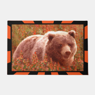 Paillasson Grizzly Bear Cub dans Fireweed Peinture Art de la