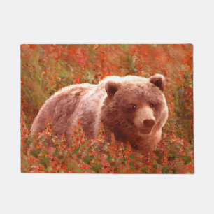 Paillasson Grizzly Bear Cub dans Fireweed Peinture Art de la