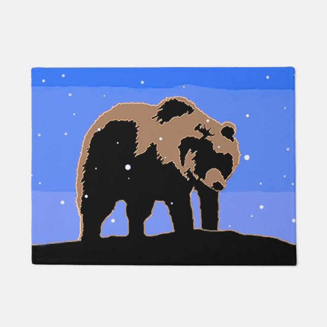 Paillasson Grizzly Bear en hiver - Art original de la faune (Devant)