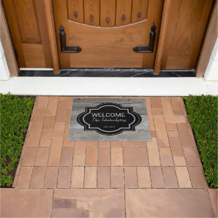 Paillasson Grotte rustique bois noir nom de famille d'accueil