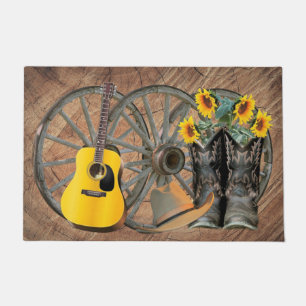 Paillasson Guitare Western Wagon Wheel Bottes de cowboy Tourn
