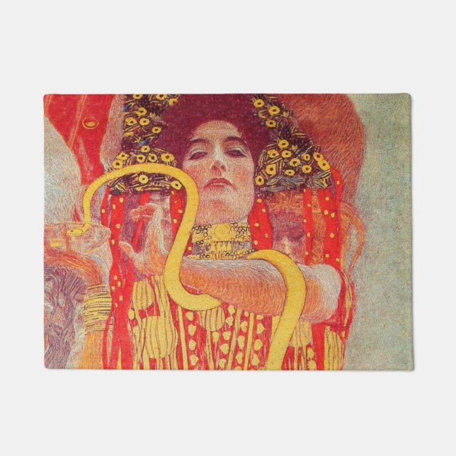 Paillasson Gustav Klimt Red Woman Gold Snake Peinture (Devant)