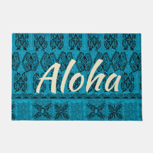 Paillasson Haena Beach Hawaii Primitive Tapa Aloha Turquoise
