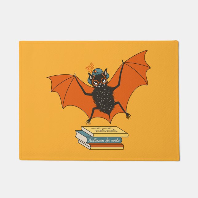 Paillasson Halloween amusant au livre de chauve-souris (Devant)