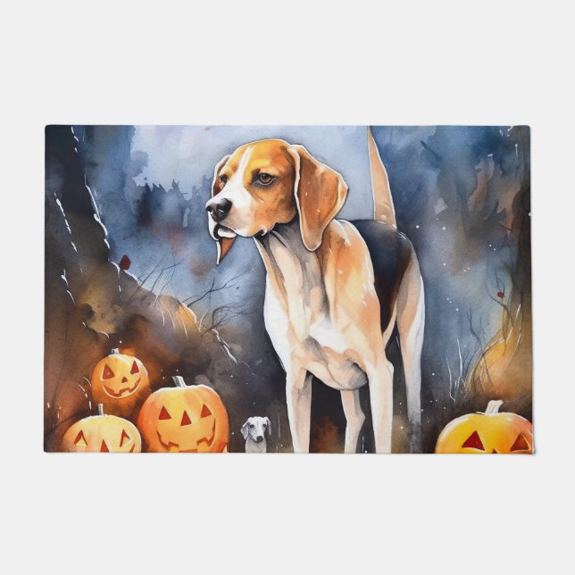 Paillasson Halloween Anglais Foxhound Avec Citrouille (Devant)