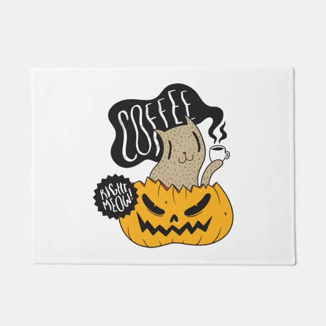 Paillasson Halloween Café - Cute Halloween Chat Boire (Devant)