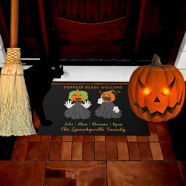 Paillasson Halloween Citrouille Chefs Éffrayants Ghouls Nom p (Halloween Pumpkin Heads Spooky Ghouls Custom Name Doormat)