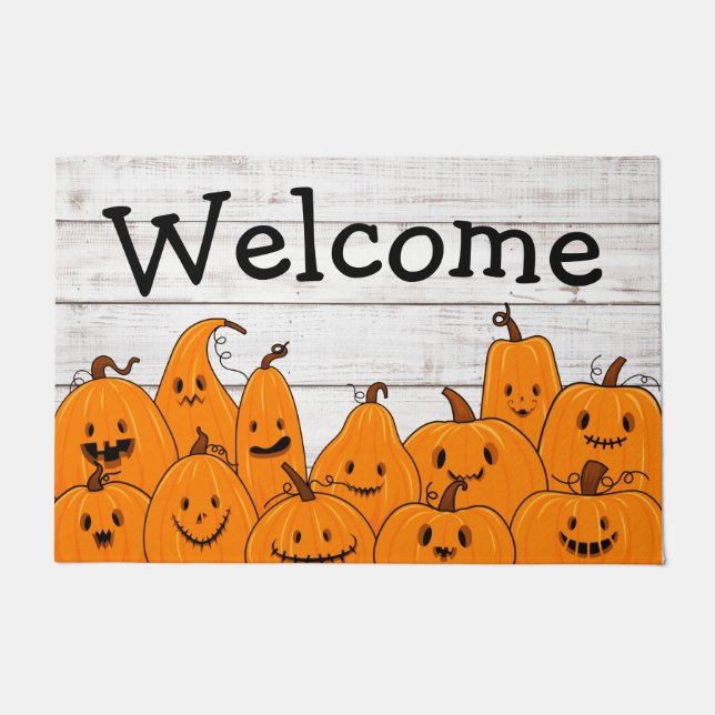 Paillasson Halloween Citrouille mignonne Jackolantern Custom (Devant)