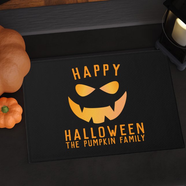 Paillasson Halloween Citrouille visage famille de visage (Add your name to this Jack o Lantern Welcome doormat)