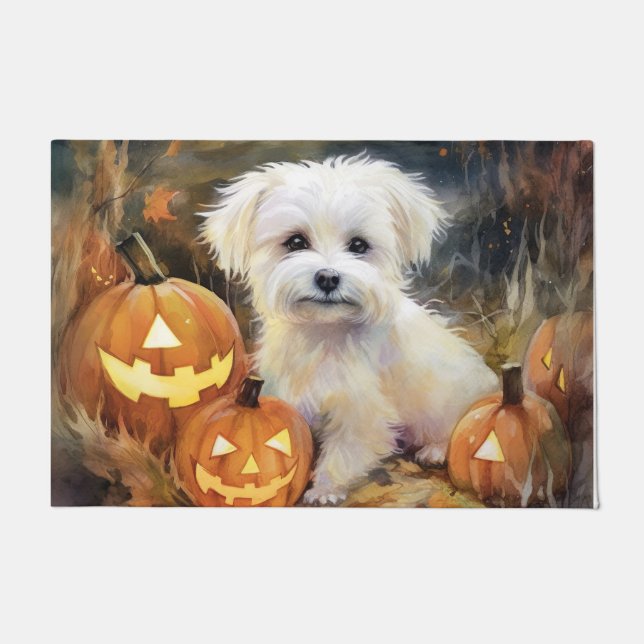 Paillasson Halloween Coton De Tulear avec citrouilles effraya (Devant)