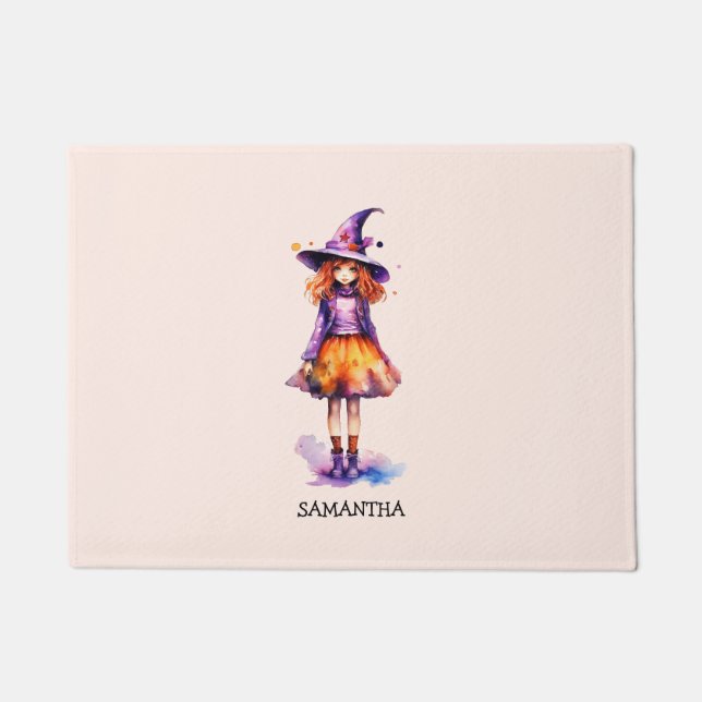 Paillasson Halloween Cute Kid Witch Personnalisé (Devant)