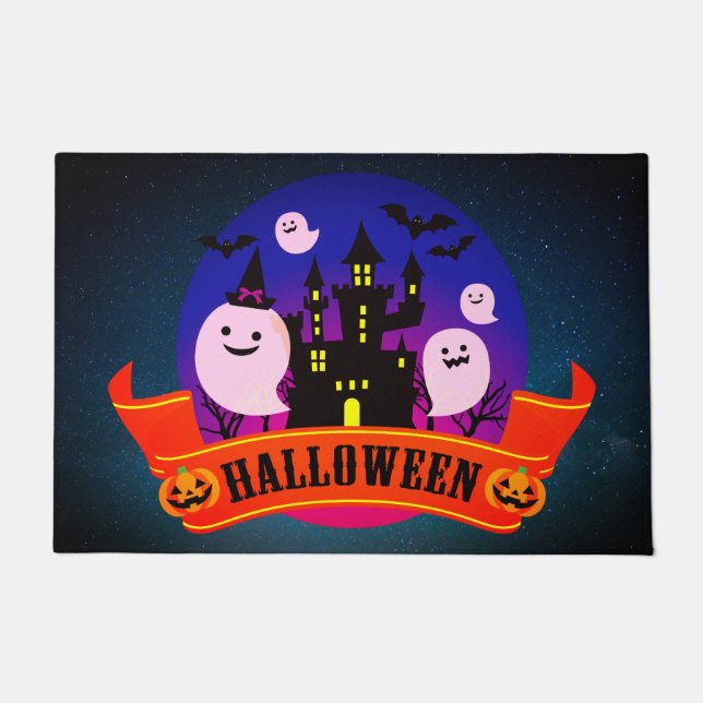 Paillasson Halloween Fantôme Et Porte-Bats (Devant)