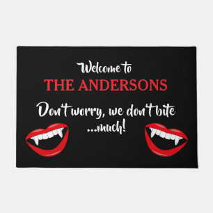 Paillasson Halloween Funny Vampire Bite Nom de famille Bienve