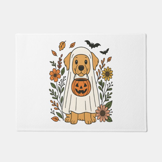 Paillasson Halloween Golden Retriever Flowers (Devant)