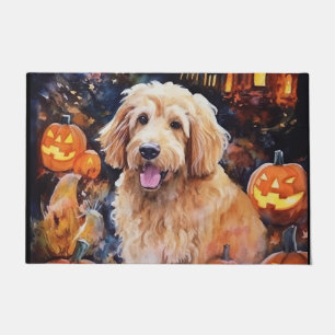 Paillasson Halloween Goldendoodle avec la peur Citrouille
