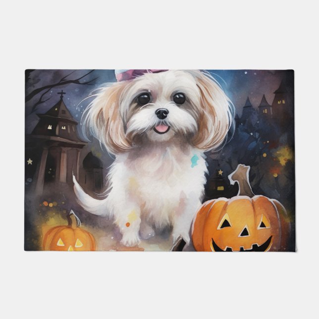 Paillasson Halloween Malti Tzu Avec Peur Citrouille (Devant)