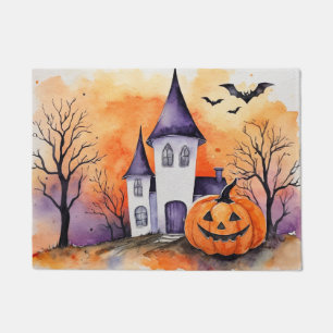 Paillasson Halloween moderne Orange Citrouille Haunted House 