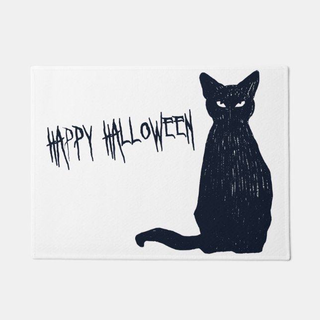 Paillasson Halloween noir effrayant chat Silhouette (Devant)