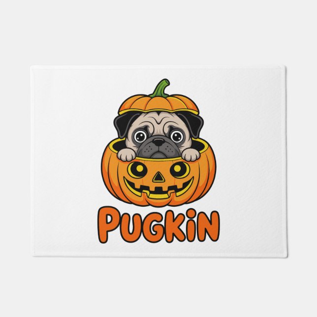 Paillasson Halloween Pugkin, chien Citrouille Carlin (Devant)