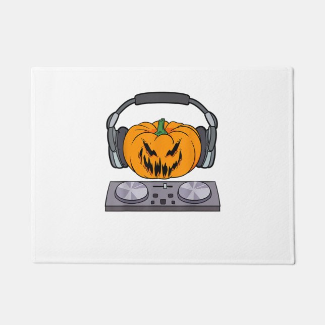 Paillasson Halloween Scary Citrouille DJ Tourne-disques de mu (Devant)