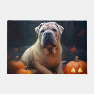 Paillasson Halloween Shar Pei Avec La Peur Citrouille