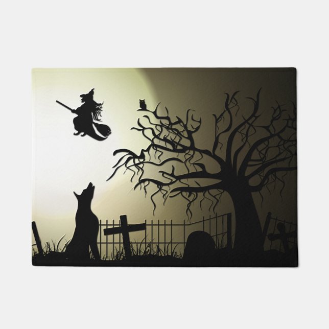 Paillasson Halloween Witch et Howling Dog (Devant)
