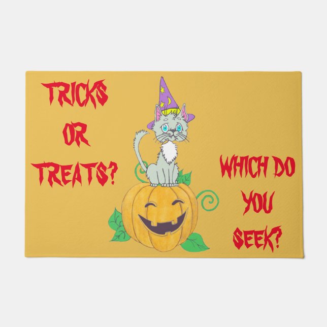 Paillasson Halloween Wizard Chat on Citrouille (Devant)