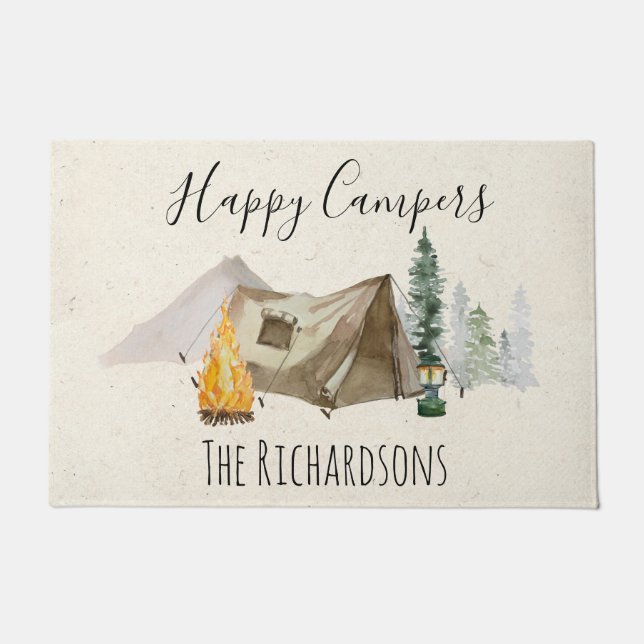 Paillasson Happy Campers Aquarelle Personnaliser Camp Tent (Devant)