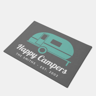 Paillasson Happy Campers Camping Turquoise gris