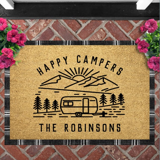 Paillasson Happy Campers Personalized Custom Family Name (Happy Campers Personalized Doormat | Custom Family Name RV Decor Camping Welcome Mat Campsite)