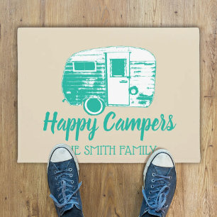 Paillasson Happy Campers Retro Camper Trailer Nom de famille