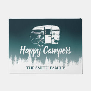 Paillasson Happy Campers Turquoise Ombre Forest Nom de famill