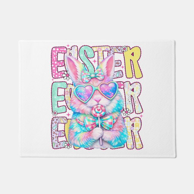 Paillasson Happy Easter Bunny Coquette Bow Preppy Easter Day  (Devant)