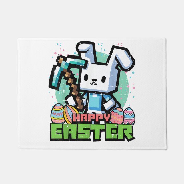 Paillasson Happy Easter Bunny Pixel Game Gaming Gamer Boys Ki (Devant)